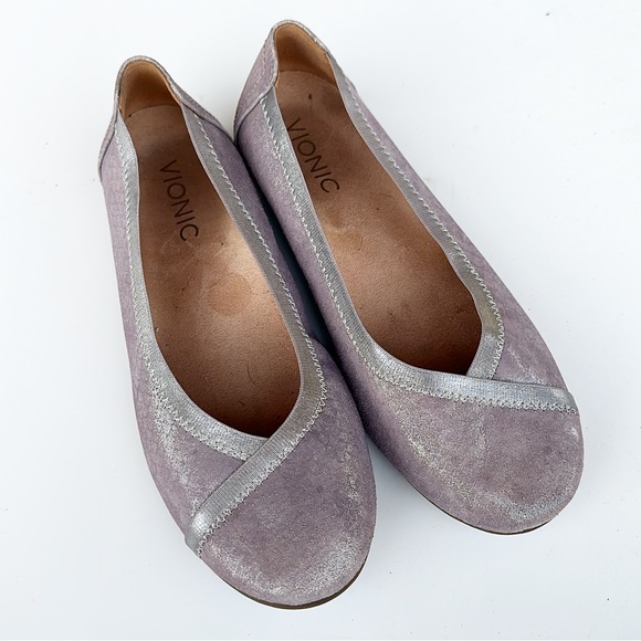 Vionic Spark Caroll Snake Print Ballet Flats Closed Toe Suede Leather Purple 6 - Picture 2 of 7
